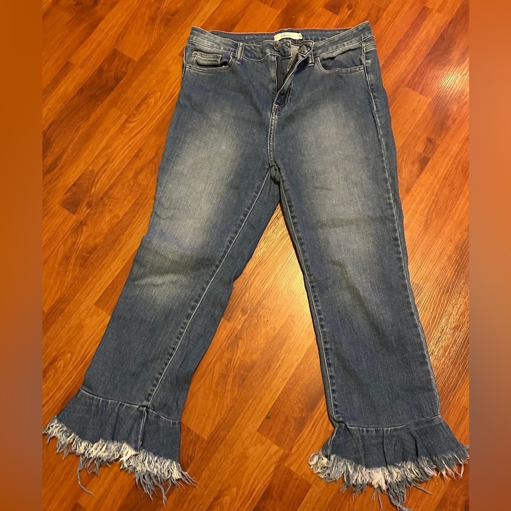 Cello flare ruffle hem Blue Jeans size 11